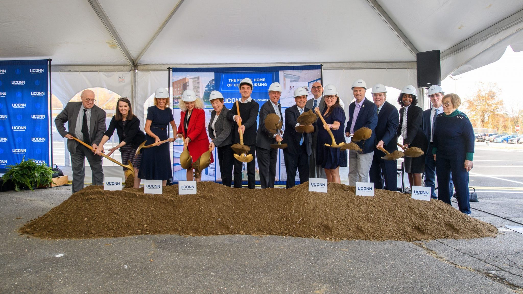 The ceremonial groundbreaking ceremony for the new School of Nursing building on Oct. 30, 2024. (UConn Photo)