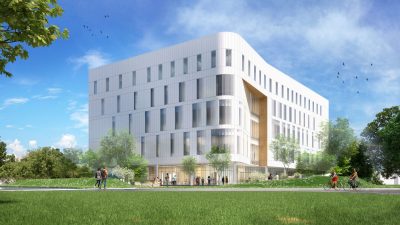UConn School of Nursing New building exterior view South West.